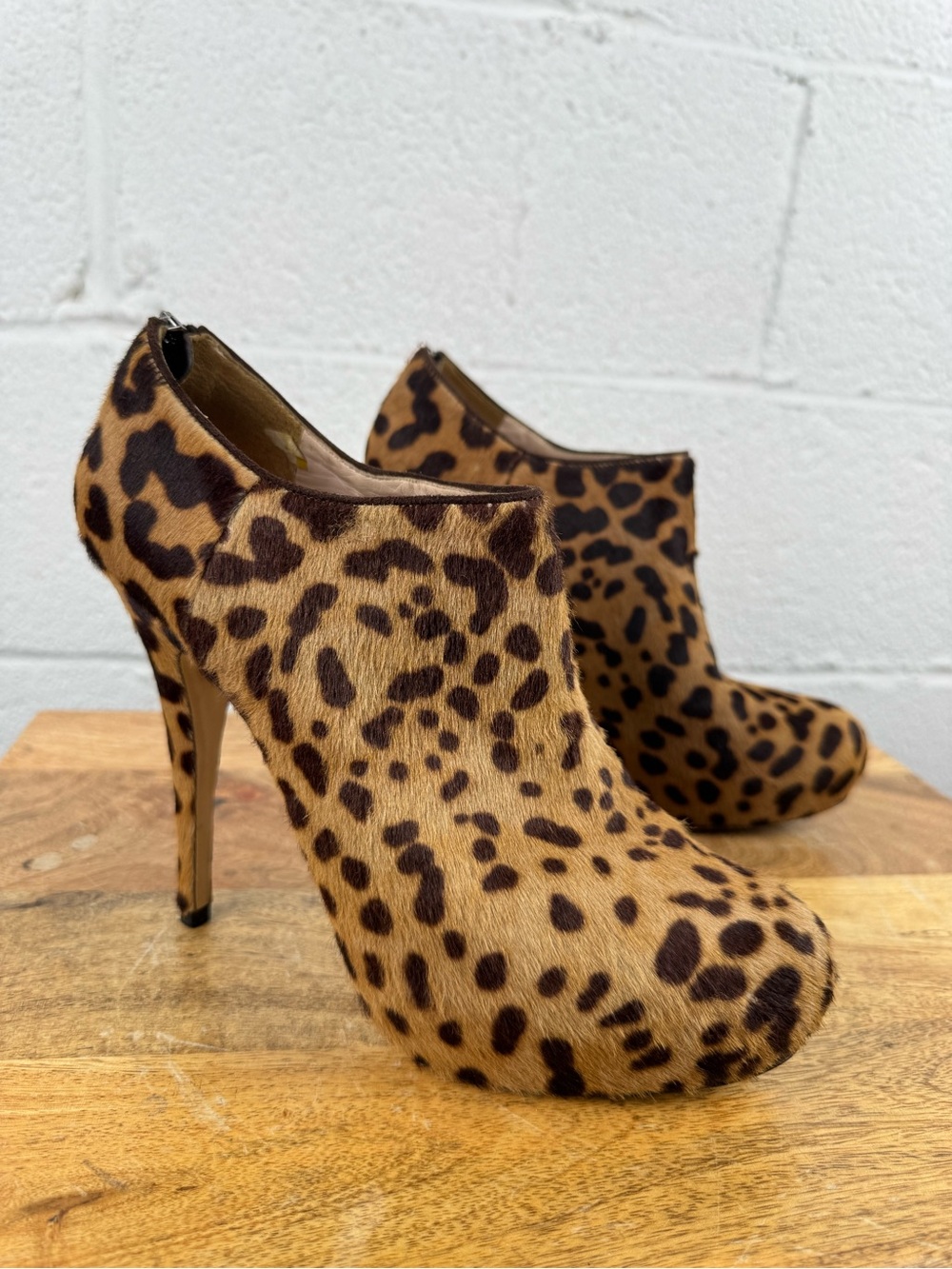 Miu Miu Leopard Pony Hair Platform Ankle Booties Heels EU 39 Y2K